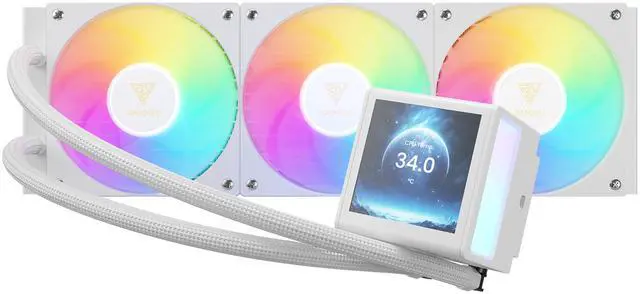 Main image of GAMDIAS CHIONE P5-360 Liquid CPU Cooler, 360mm AIO w/Customizable 3.4" IPS LCD, Rotatable Magnetic Pump, Hidden Cable Fan (Daisy-Chained), Support PWM & ARGB MB Sync, Intel LGA 1851; AMD AM5, White
