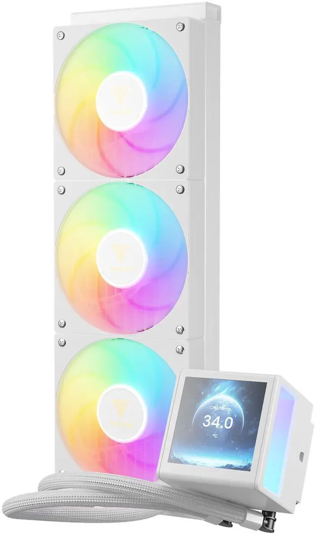 Alt view image 2 of 12 - GAMDIAS CHIONE P5-360 Liquid CPU Cooler, 360mm AIO w/Customizable 3.4" IPS LCD, Rotatable Magnetic Pump, Hidden Cable Fan (Daisy-Chained), Support PWM & ARGB MB Sync, Intel LGA 1851; AMD AM5, White