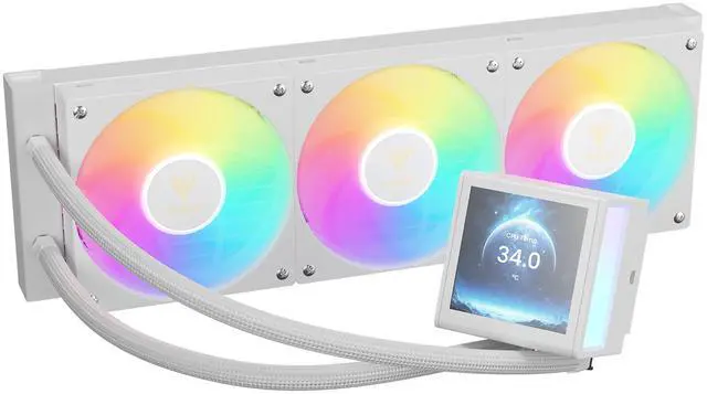 Alt view image 3 of 12 - GAMDIAS CHIONE P5-360 Liquid CPU Cooler, 360mm AIO w/Customizable 3.4" IPS LCD, Rotatable Magnetic Pump, Hidden Cable Fan (Daisy-Chained), Support PWM & ARGB MB Sync, Intel LGA 1851; AMD AM5, White
