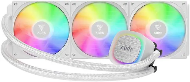 Alt view image 2 of 11 - GAMDIAS Aura GLV2 360mm AIO Liquid CPU Cooler, Rotatable Performance 10-Pole Pump, 3 x 120mm Daisy-chained Hidden Cable Fans, Low-Noise PWM & ARGB Sync Ready, Intel LGA 1851/1700; AMD AM5/AM4