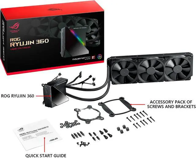 Alt view image 5 of 5 - ASUS ROG Ryujin 360 RGB AIO Liquid CPU Cooler 360mm Radiator (Three 120mm 4-pin Noctua iPPC PWM Fans) with LIVEDASH OLED Panel and FanXpert Controls