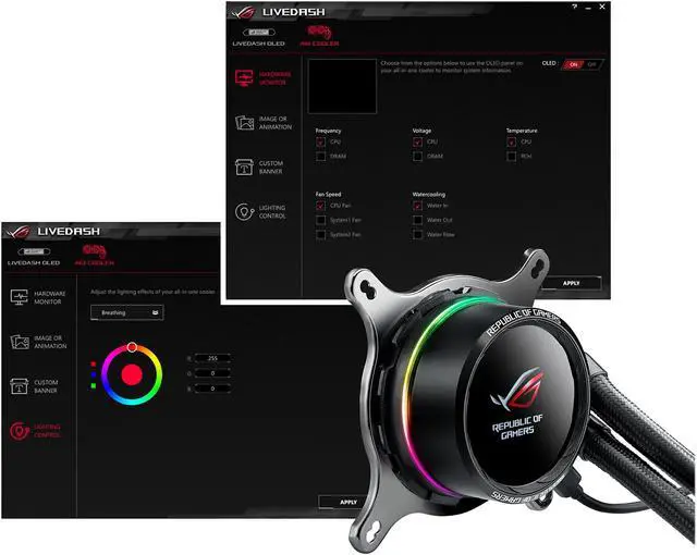 Alt view image 4 of 5 - ASUS ROG Ryuo 240 RGB AIO Liquid CPU Cooler 240mm Radiator (Dual 120mm 4-pin PWM Fans) with LIVEDASH OLED Panel and FanXpert Controls, 90RC0040-M0AAY0 LGA 1700 Compatible