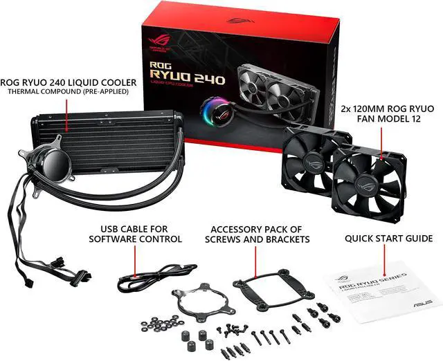 Alt view image 5 of 5 - ASUS ROG Ryuo 240 RGB AIO Liquid CPU Cooler 240mm Radiator (Dual 120mm 4-pin PWM Fans) with LIVEDASH OLED Panel and FanXpert Controls, 90RC0040-M0AAY0 LGA 1700 Compatible