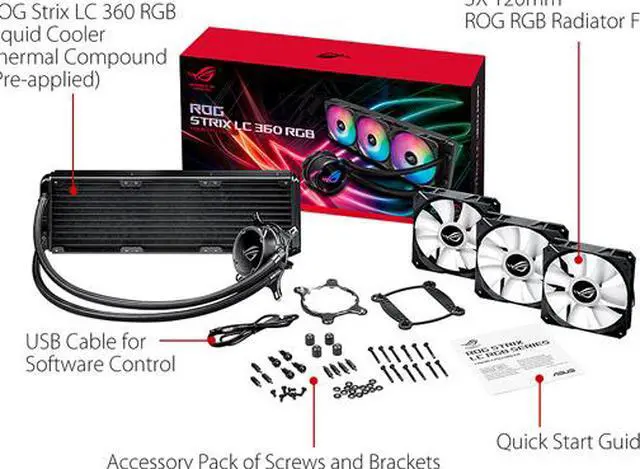Alt view image 4 of 4 - ASUS ROG Strix LC 360 RGB All-in-one Liquid CPU Cooler 360mm Radiator, Intel 115x/2066 and AMD AM4/TR4 Support, Triple 120mm 4-pin PWM Addressable RGB Fans LGA 1700 Compatible