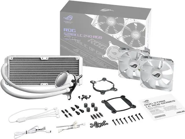Alt view image 8 of 11 - ASUS ROG Strix LC 240 RGB White Edition All-in-one Liquid CPU Cooler with Aura Sync RGB, and Dual ROG 120mm Addressable RGB Radiator Fans LGA 1700 Compatible