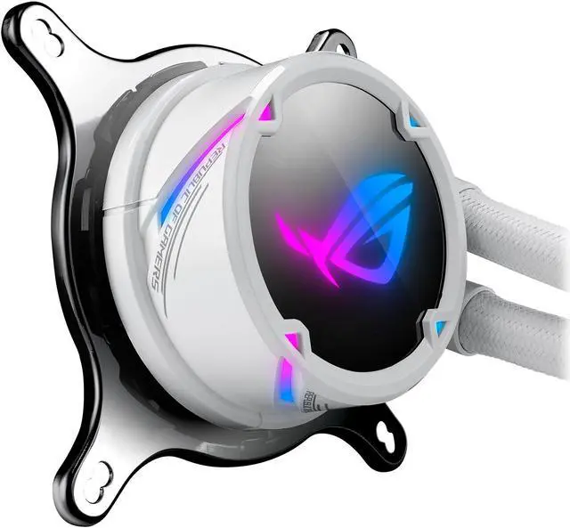 Alt view image 5 of 11 - ASUS ROG Strix LC 360 RGB White Edition All-in-one Liquid CPU Cooler with Aura Sync RGB, and Triple ROG 120mm Addressable RGB Radiator Fans LGA 1700 Compatible