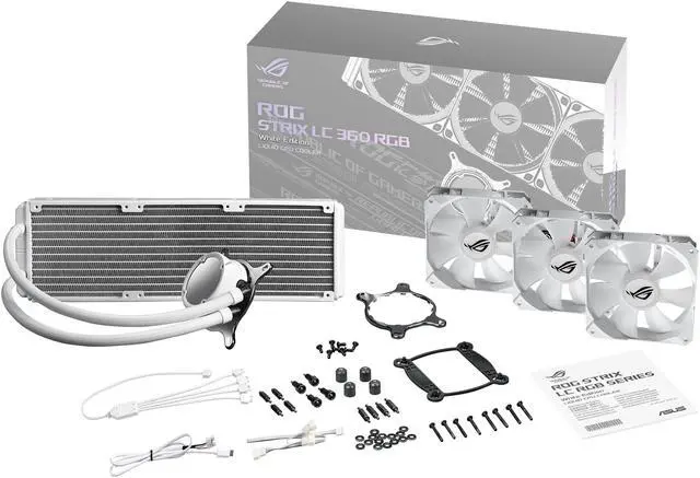 Alt view image 8 of 11 - ASUS ROG Strix LC 360 RGB White Edition All-in-one Liquid CPU Cooler with Aura Sync RGB, and Triple ROG 120mm Addressable RGB Radiator Fans LGA 1700 Compatible