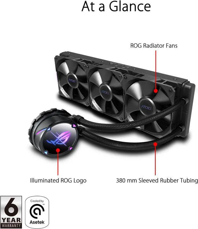 Alt view image 3 of 6 - ROG Strix LC II 360 All-in-one Liquid CPU Cooler with Aura Sync, Intel LGA 1150/1151/1155/1156/1200/2066 and AMD AM4/TR4 Support and Three ROG 120 mm Radiator Fans