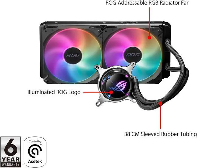 Alt view image 2 of 5 - ASUS ROG Strix LC II 280 ARGB all-in-one liquid CPU cooler(AIO) with Aura Sync, AMD AM4/TR4, and Intel LGA 1150/1151/1155/1156/1200/2066 support, dual ROG 140 mm addressable RGB radiator fans