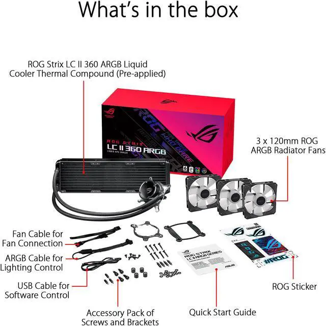 Alt view image 5 of 5 - ASUS ROG Strix LC II 360 ARGB All-in-one AIO Liquid CPU Cooler 360mm Radiator, Intel LGA1700, 115x/2066 and AMD AM4/TR4 Support, Triple 120mm 4-pin PWM Addressable RGB Radiator Fans