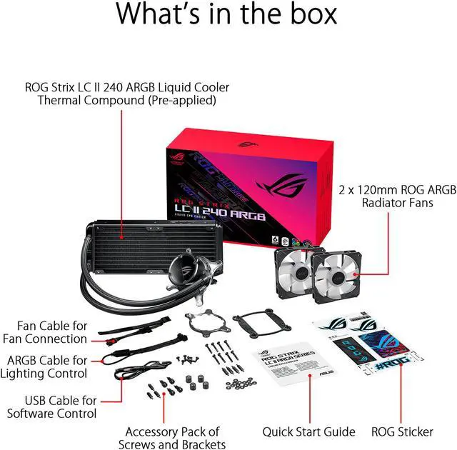 Alt view image 5 of 5 - ASUS ROG Strix LC II 240 ARGB All-in-one AIO Liquid CPU Cooler 240mm Radiator, Intel LGA1700, 115x/2066 and AMD AM4/TR4 Support, 2x 120mm 4-pin PWM Addressable RGB Radiator Fans