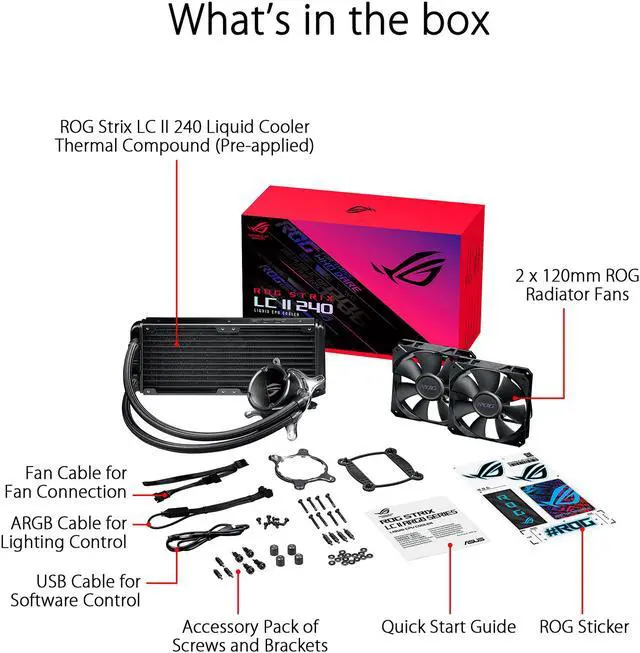 Alt view image 5 of 5 - ASUS ROG Strix LC II 240 All-in-one AIO Liquid CPU Cooler 240mm Radiator, Intel LGA1700, 115x/2066 and AMD AM4/TR4 Support, 2x120mm 4-pin PWM Fans