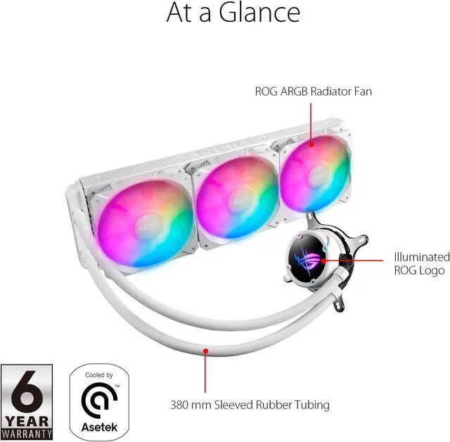Alt view image 5 of 5 - ASUS ROG Strix LC II 360 ARGB White Edition All-in-one AIO Liquid CPU Cooler 360mm Radiator, Intel LGA1700, 115x/2066 and AMD AM4/TR4 Support, Triple 120mm 4-pin PWM Addressable RGB Radiator Fans