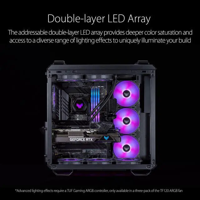 Alt view image 3 of 8 - ASUS TUF Gaming TF120 ARGB Chassis Fan 3-Pin Customizable LEDs Blade, Advanced Fluid Dynamic Bearing, 120mm PWM Control, Anti-vibration Pads, Double-layer LED Array for Computer Case & Liquid Radiator Bundled with ARGB Control Hub