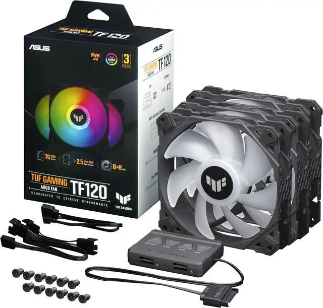 Alt view image 8 of 8 - ASUS TUF Gaming TF120 ARGB Chassis Fan 3-Pin Customizable LEDs Blade, Advanced Fluid Dynamic Bearing, 120mm PWM Control, Anti-vibration Pads, Double-layer LED Array for Computer Case & Liquid Radiator Bundled with ARGB Control Hub