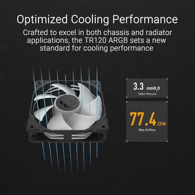Alt view image 3 of 7 - ASUS TUF Gaming TF120 ARGB Chassis Fan 3-Pin Customizable LEDs Blade, Advanced Fluid Dynamic Bearing, 120mm PWM Control, Anti-vibration Pads, Double-layer LED Array for Computer Case & Liquid Radiator Bundled with ARGB Control Hub