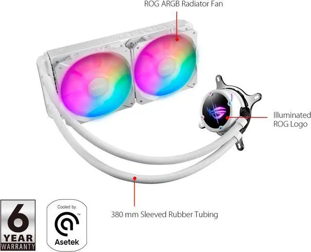 Alt view image 2 of 5 - ASUS ROG Strix LC II 240 ARGB White Edition All-in-one AIO Liquid CPU Cooler 240mm Radiator, Intel LGA1700, 115x/2066 and AMD AM4/TR4 Support, 2X 120mm 4-pin PWM Addressable RGB Radiator Fans