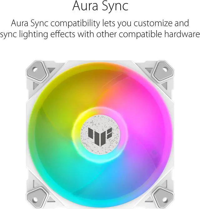 Alt view image 4 of 7 - ASUS TUF GAMING TF120 ARGB WHITE EDITION Chassis Fan 3-Pin Customizable LEDs Blade, Advanced Fluid Dynamic Bearing,120mm PWM Control, Anti-vibration Pads, Double-layer LED Array for Computer Case