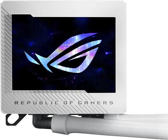 Alt view image 5 of 9 - ASUS ROG Ryujin III 240 ARGB WHT all-in-one liquid CPU cooler with 240mm radiator. Asetek 8th gen pump, 2x magnetic 120mm ARGB fans (Daisy Chain design), 3.5” LCD display