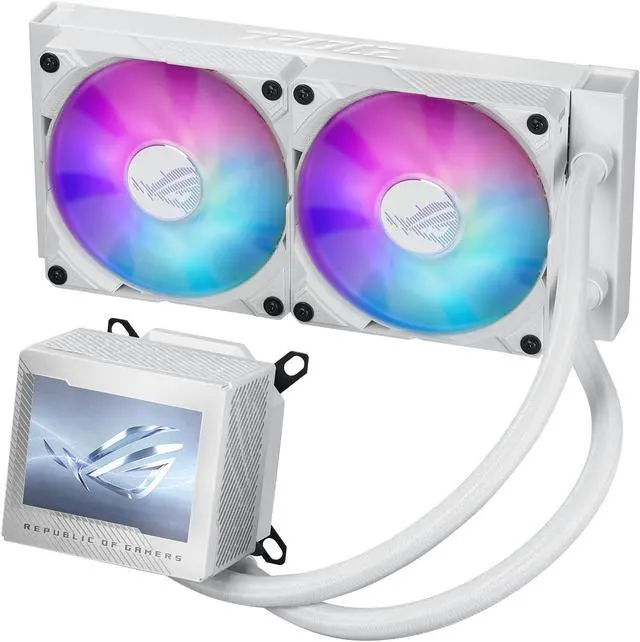 Alt view image 3 of 9 - ASUS ROG Ryujin III 240 ARGB WHT all-in-one liquid CPU cooler with 240mm radiator. Asetek 8th gen pump, 2x magnetic 120mm ARGB fans (Daisy Chain design), 3.5” LCD display
