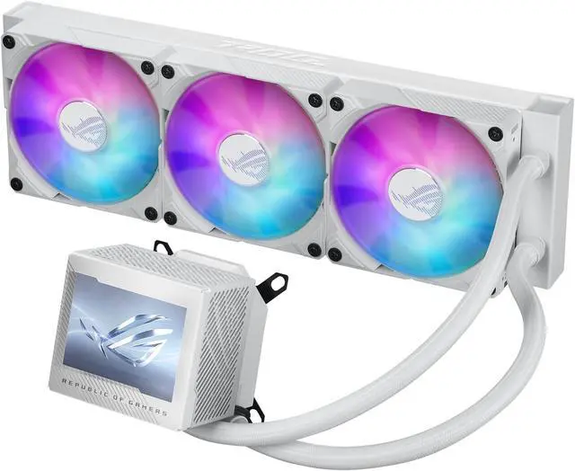 Alt view image 2 of 10 - ASUS ROG Ryujin III 360 ARGB WHT AIO liquid CPU cooler with 360mm radiator. Asetek 8th gen pump, 3x magnetic 120mm ARGB fans, 3.5” LCD display, Intel LGA 1851/1700/1200 & AMD AM5/AM4 Compatible