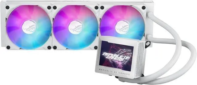 Alt view image 3 of 10 - ASUS ROG Ryujin III 360 ARGB WHT AIO liquid CPU cooler with 360mm radiator. Asetek 8th gen pump, 3x magnetic 120mm ARGB fans, 3.5” LCD display, Intel LGA 1851/1700/1200 & AMD AM5/AM4 Compatible