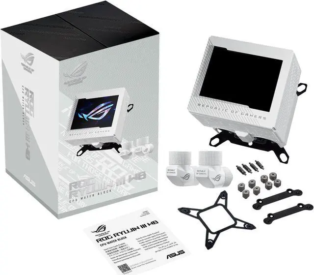 Alt view image 6 of 11 - ASUS ROG RYUJIN III WB WHT CPU Water Block - Intel LGA 1700, 1200, 115X - AMD Socket AM4, AM5 - Asetek Copper Cold Plate - White - 178 Micro-Cooling Fins - 3.5 Inch Full Color LCD Display