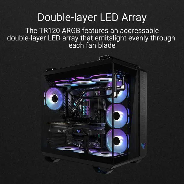 Alt view image 4 of 6 - ASUS TUF Gaming TR120 ARGB Reverse Fan - Black - Triple Pack Higher Cooling Performance Extra-thick 28mm Fan Frame, Exclusive Double-Layered LED Matrix Design with 16 Addressable RGB LEDs, Aura Sync