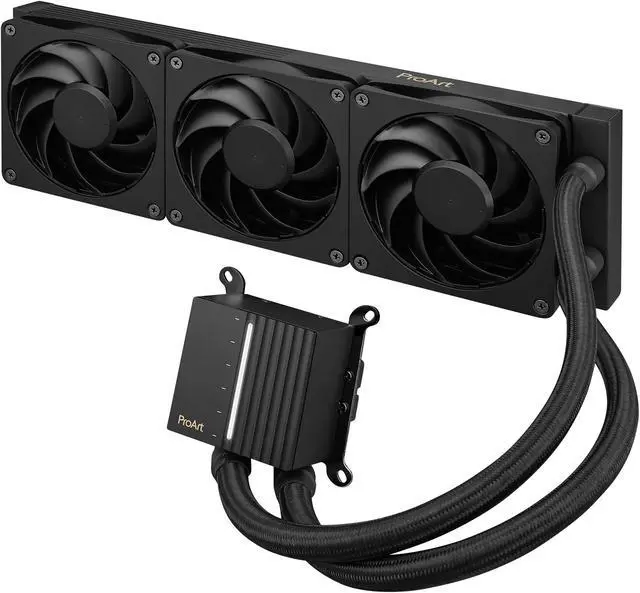 Alt view image 2 of 10 - ASUS ProArt LC 360 all-in-one AIO CPU liquid cooler AMD AM4 AM5 & Intel LGA 1700, 1200, 115X support, with illuminated system status meter and three matte black Alphacool Apex Stealth Metal Power fans