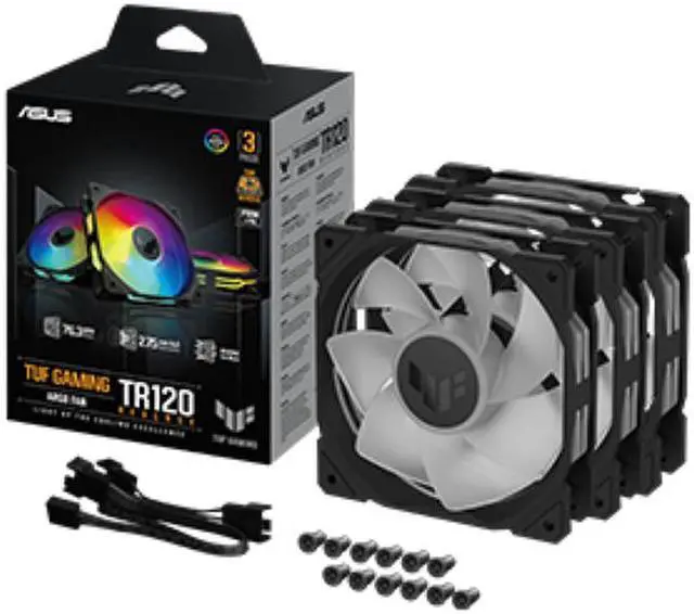 Main image of ASUS TUF Gaming TR120 ARGB Fan - Black - Triple Pack Higher Cooling Performance Extra-thick 28mm Fan Frame, Exclusive Double-Layered LED Matrix Design with 16 Addressable RGB LEDs, Aura Sync
