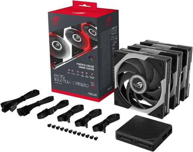 Alt view image 20 of 20 - ASUS ROG Eurux GR120 ARGB PWM Fan Triple Pack 120mm PWM Fan, 2600RPM, Patented Daisy-Chained Design, Exclusive Lighting Effects and Customizations, Exclusive Fan Hub