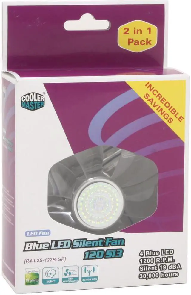 Alt view image 3 of 3 - Cooler Master Sleeve Bearing 120mm Blue LED Silent Fan for Computer Cases, CPU Coolers, and Radiators (Value 2-Pack)