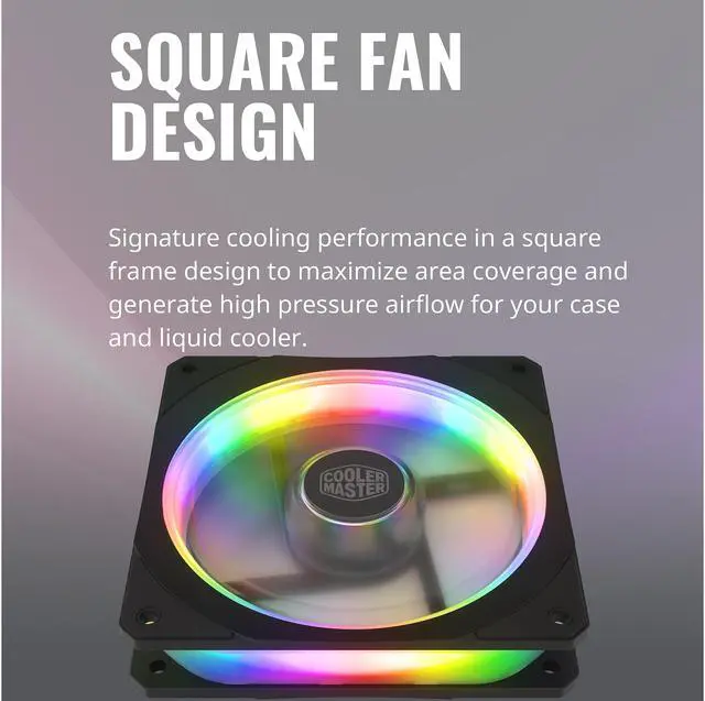 Alt view image 7 of 11 - Cooler Master MasterFan SF120P ARGB 120mm Square Frame Fan w/ 24 Independently-Controlled Addressable RGB LEDS Frame Design, Cable Management and PWM Control Fan