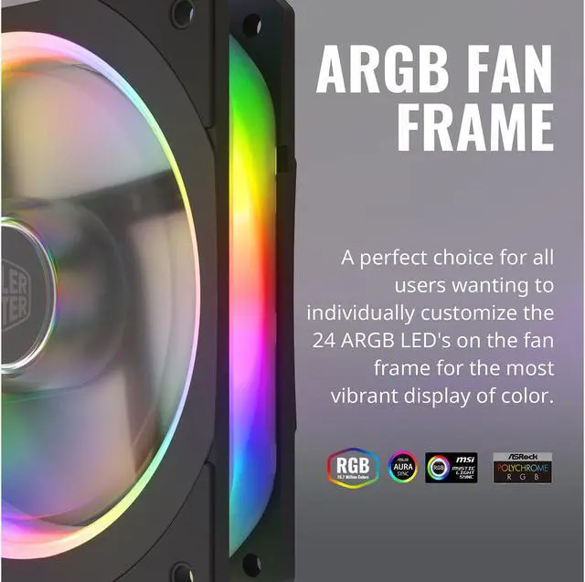 Alt view image 8 of 11 - Cooler Master MasterFan SF120P ARGB 120mm Square Frame Fan w/ 24 Independently-Controlled Addressable RGB LEDS Frame Design, Cable Management and PWM Control Fan