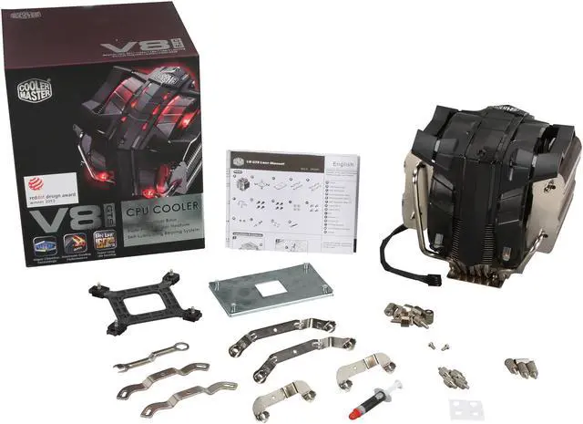 Alt view image 8 of 7 - Cooler Master V8 GTS High Performance CPU Cooler, Horizontal Vapor Chamber, 8 Heatpipes, Aluminum Fins, Dual 120mm Fans, Red LED, AMD /Intel LGA1200/1151/2066