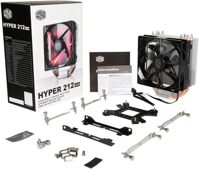 Alt view image 9 of 9 - Cooler Master Hyper 212 LED CPU Air Cooler, 4 CDC Heatpipes, 120mm PWM Fan, Quiet Spin Technology , Red LEDs for AMD Ryzen/Intel LGA1200/1151
