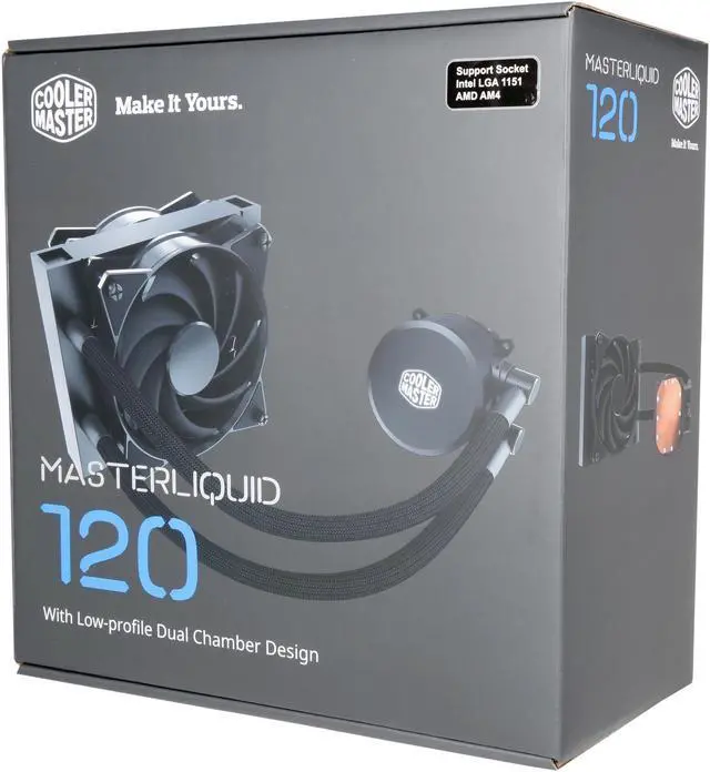 Alt view image 7 of 7 - Cooler Master MasterLiquid 120 AIO CPU Liquid Cooler, White Led Pump, Robust Sleeved FEP Tubing, Push-Pull Dual 120mm Air Balance MF, Dual Chamber Technology
