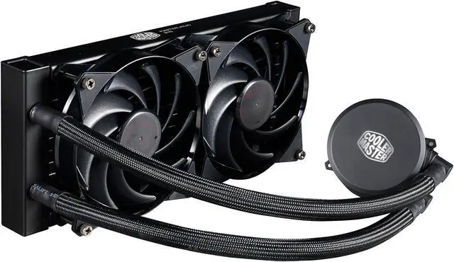 Main image of Cooler Master MasterLiquid 240 AIO CPU Liquid Cooler, White Led Pump, Robust Sleeved FEP Tubing, Dual 120mm Air Balance MF, Dual Chamber Technology