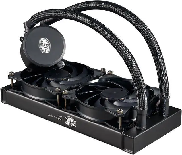 Alt view image 4 of 7 - Cooler Master MasterLiquid 240 AIO CPU Liquid Cooler, White Led Pump, Robust Sleeved FEP Tubing, Dual 120mm Air Balance MF, Dual Chamber Technology