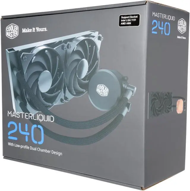 Alt view image 7 of 7 - Cooler Master MasterLiquid 240 AIO CPU Liquid Cooler, White Led Pump, Robust Sleeved FEP Tubing, Dual 120mm Air Balance MF, Dual Chamber Technology