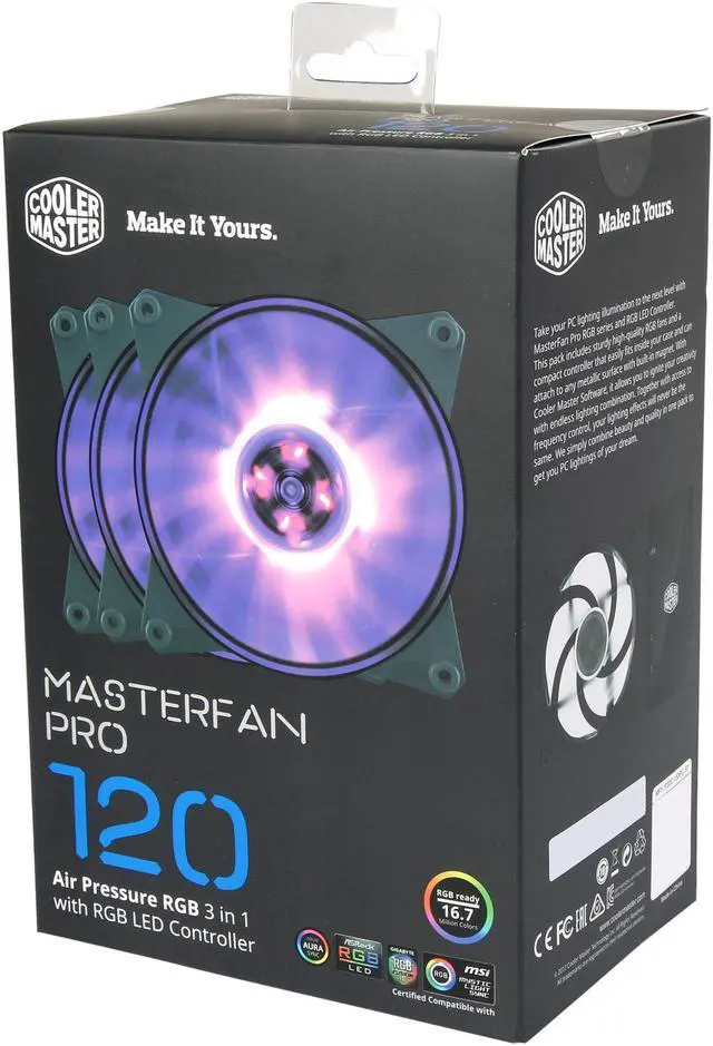 Alt view image 6 of 6 - MasterFan Pro 120 mm Air Pressure RGB Fan, 3 in 1 with RGB LED Controller. MFY-P2DC-153PC-R1.