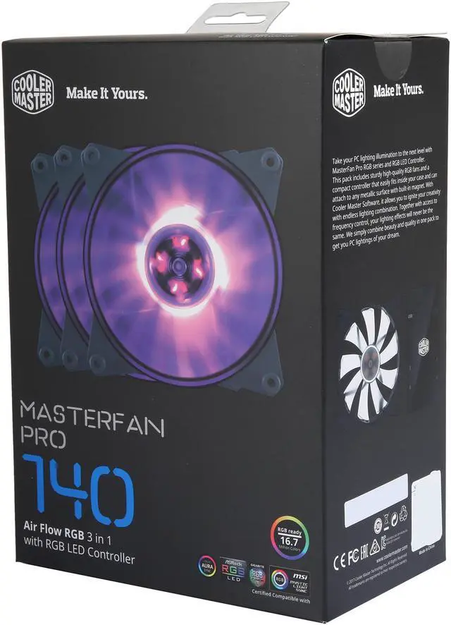 Alt view image 6 of 6 - Cooler Master MasterFan Pro 140 mm Air Flow RGB Fan, 3 in 1 with RGB LED Controller. MFY-F4DC-083PC-R1.