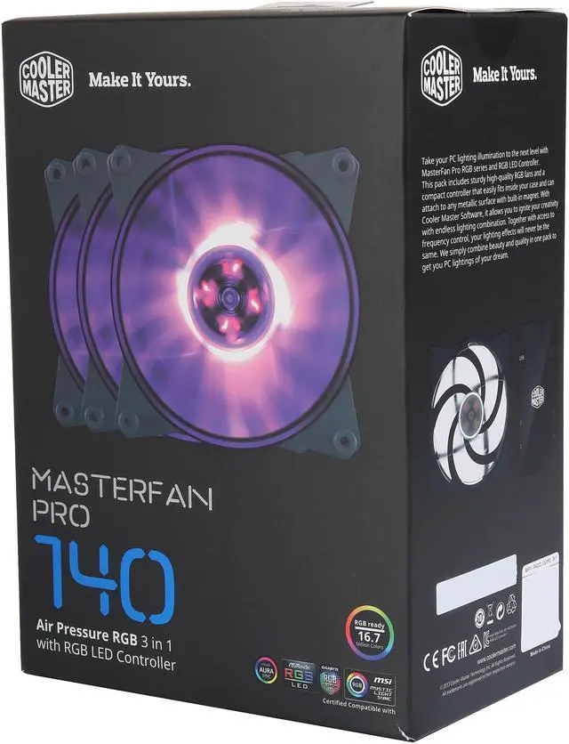 Alt view image 6 of 6 - Cooler Master MasterFan Pro 140 mm Air Pressure RGB Fan, 3 in 1 with RGB LED Controller. MFY-P4DC-153PC-R1.