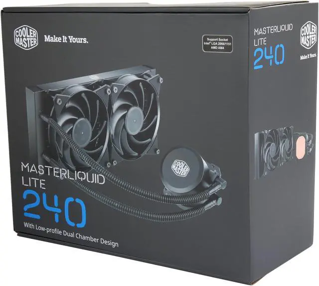 Alt view image 5 of 5 - Cooler Master MasterLiquid Lite 240 AIO CPU Liquid Cooler, White LED Pump, FEP Tubing, Dual 120mm Air Balance MF, Dual Dissipation Technology LGA 1700 Compatible