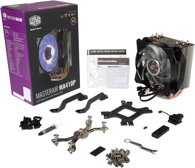 Alt view image 10 of 10 - Cooler Master MasterAir MA410P RGB CPU Air Cooler, 4 CDC Heatpipes, 120mm RGB MasterFan