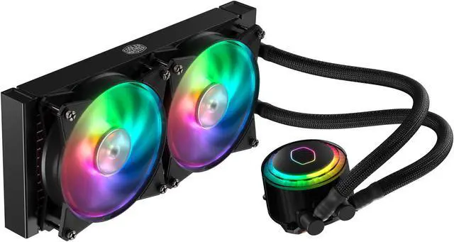 Alt view image 2 of 7 - Cooler Master MasterLiquid ML240R ARGB Close-Loop AIO CPU Liquid Cooler, 240 Radiator, Dual Chamber Pump, AddressableRGB Lighting, Dual MF120R Fans for AMD Ryzen/Intel LGA1200/1151 LGA 1700 Compatible