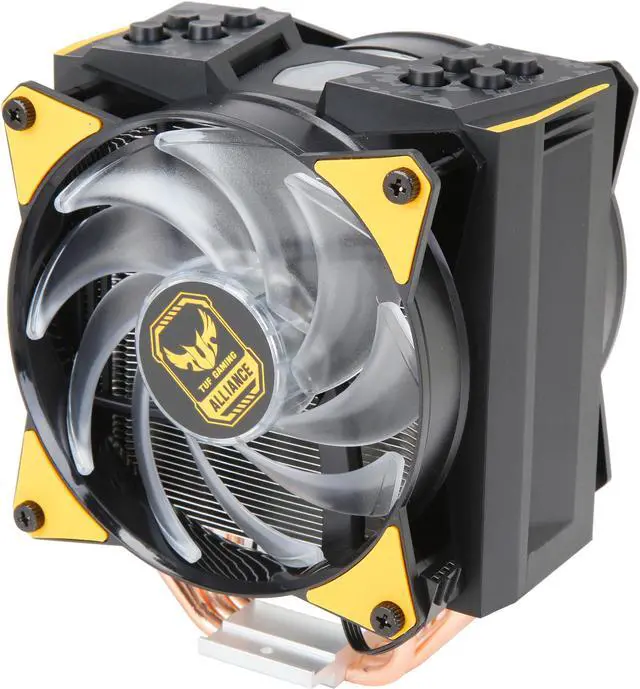Alt view image 5 of 9 - Cooler Master MasterAir MA410M TUF Gaming Alliance Edition Addressable RGB LED CPU Air Cooler 4 Heatpipes, Dual MasterFan MF120R Fans