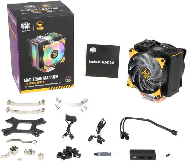 Alt view image 10 of 9 - Cooler Master MasterAir MA410M TUF Gaming Alliance Edition Addressable RGB LED CPU Air Cooler 4 Heatpipes, Dual MasterFan MF120R Fans