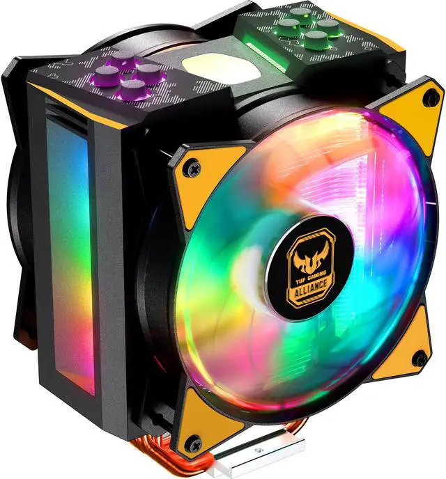 Main image of Cooler Master MasterAir MA410M TUF Gaming Alliance Edition Addressable RGB LED CPU Air Cooler 4 Heatpipes, Dual MasterFan MF120R Fans