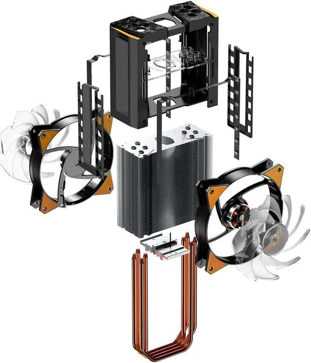 Alt view image 3 of 9 - Cooler Master MasterAir MA410M TUF Gaming Alliance Edition Addressable RGB LED CPU Air Cooler 4 Heatpipes, Dual MasterFan MF120R Fans
